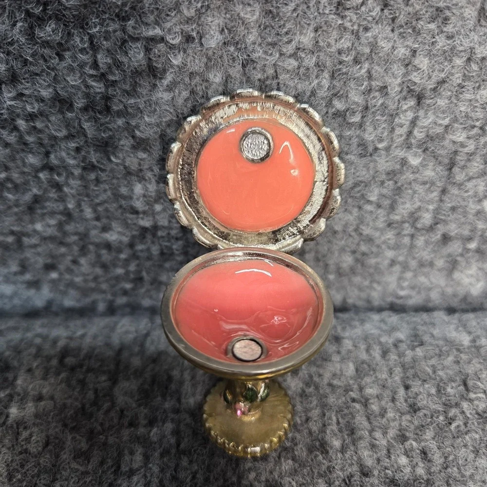 Rare Vintage Minature MONET BIRD BATH Hinged Enameled Trinket Box Good Shape